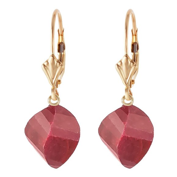 14k Gold Earrings with Twisted Briolette Rubies - Picture 2 of 5